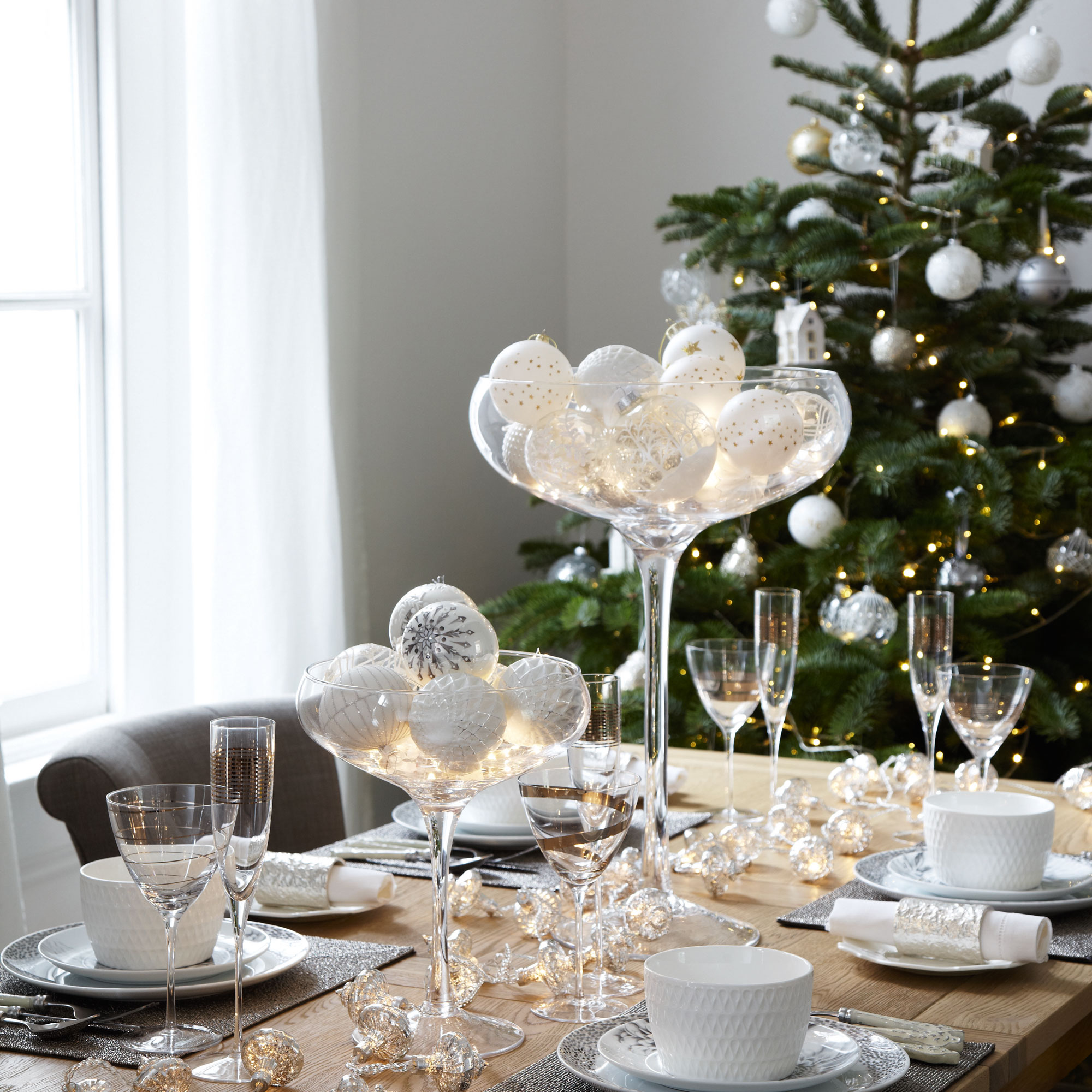 Dining table with christmas tree, and baubles