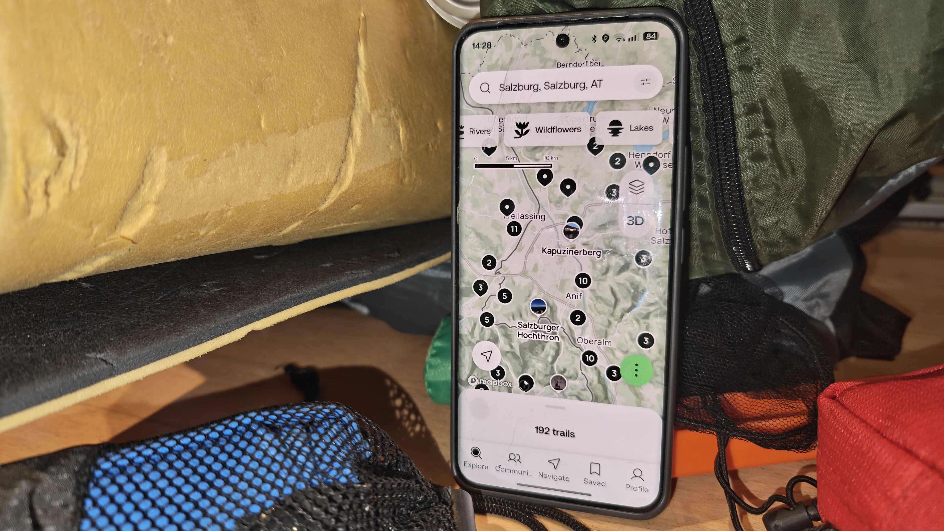 The AllTrails app on an Android smartphone.