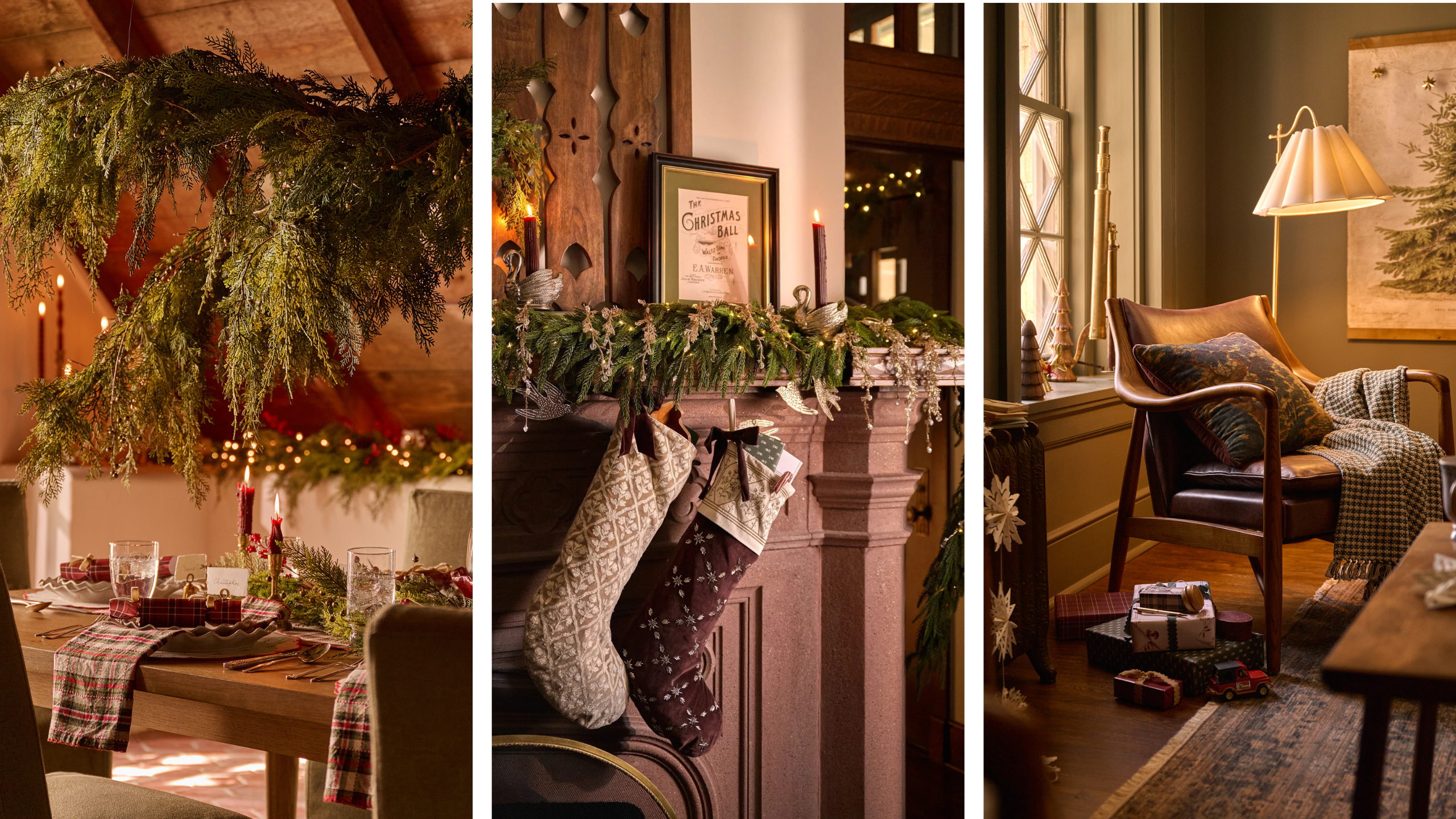 three Christmas scenes around the home from Magnolia's Christmas collection