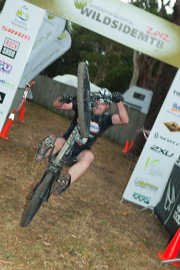 (sequence) Tasmanian Thomas Hansen celebrated a little too hard after four days of toil, coming unstuck at the finish line.