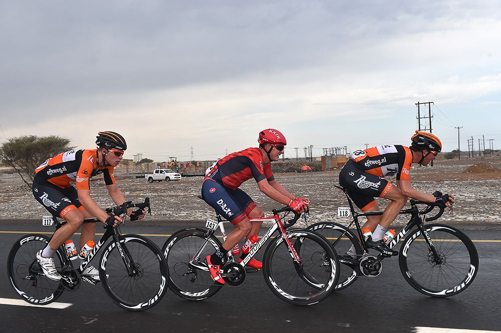 The breakaway in action during stage 2 in Oman.