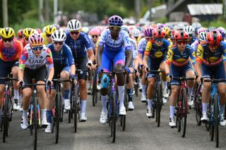MONTIGNAC-LASCAUX, FRANCE - JULY 25: (L-R) Alena Amialiusik of Belarus and UAE Team ADQ, Jenny Rissveds of Sweden and Team Coop - Hitec Products, Teniel Campbell of Trinidad y Tobago and Team Jayco AlUla and Amanda Spratt of Australia and Team Lidl - Trek compete during the 2nd Tour de France Femmes 2023, Stage 3 a 147.2km stage from Collonges-la-Rouge to Montignac-Lascaux / #UCIWWT / on July 25, 2023 in Montignac-Lascaux, France. (Photo by Alex Broadway/Getty Images)