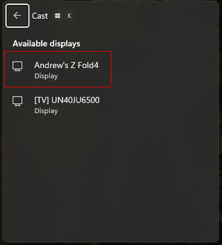 Select Samsung phone for casting on Windows