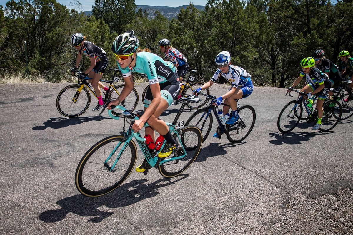 Abbi Mickey (Colavtia) leads a group up the Sapillo climb