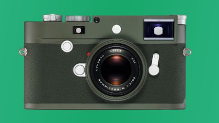 Leica M10-P Safari edition against a mint colored backdrop
