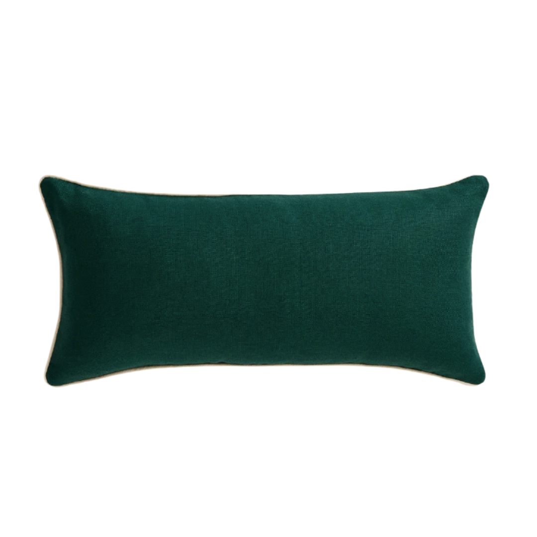 Cacao &amp;amp; Lagoon 100% French Flax Linen Piped Lumbar Cushion Cover