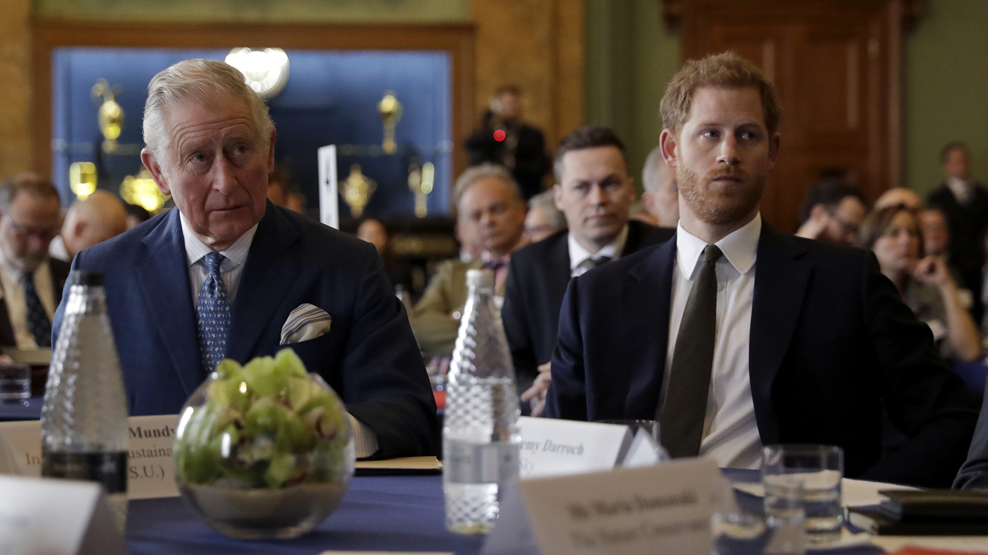 LONDON, ENGLAND - FEBRUARY 14: Prince Harry and Prince Charles, Prince of Wales attend the &#039;International Year of The Reef&#039; 2018 meeting at Fishmongers Hall on February 14, 2018 in London, England. (Photo by Matt Dunham - WPA Pool/Getty Images)