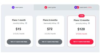 Simple web page showing pricing