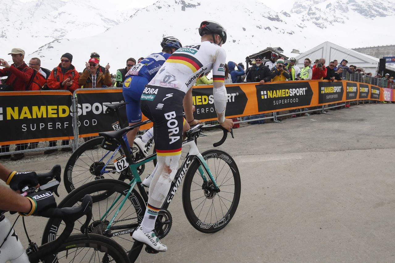 Pascal Ackermann sporting bandages from his earlier crash