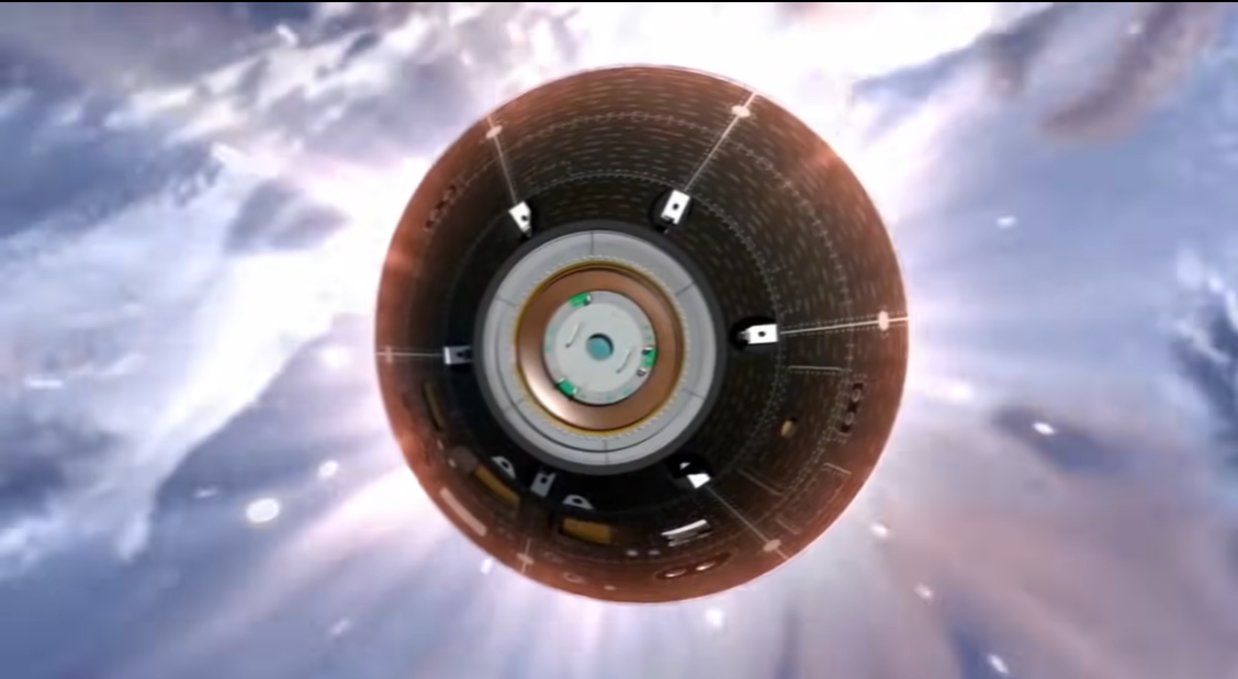 Animation of Orion as seen from the top, with the Earth below