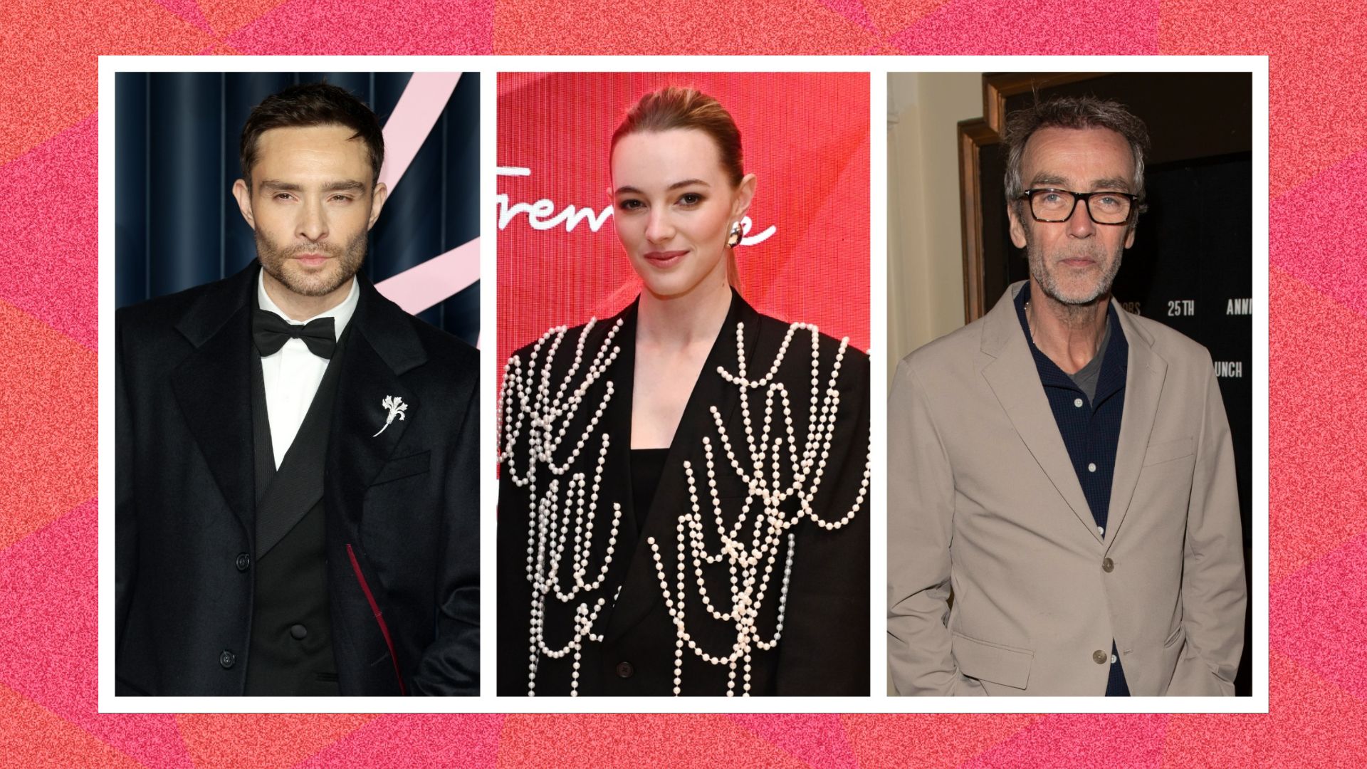 From L-R a red carpet image of Ed Westwick, Alanah Bloor, and John Hannah Stuart C. Wilson/Getty Images