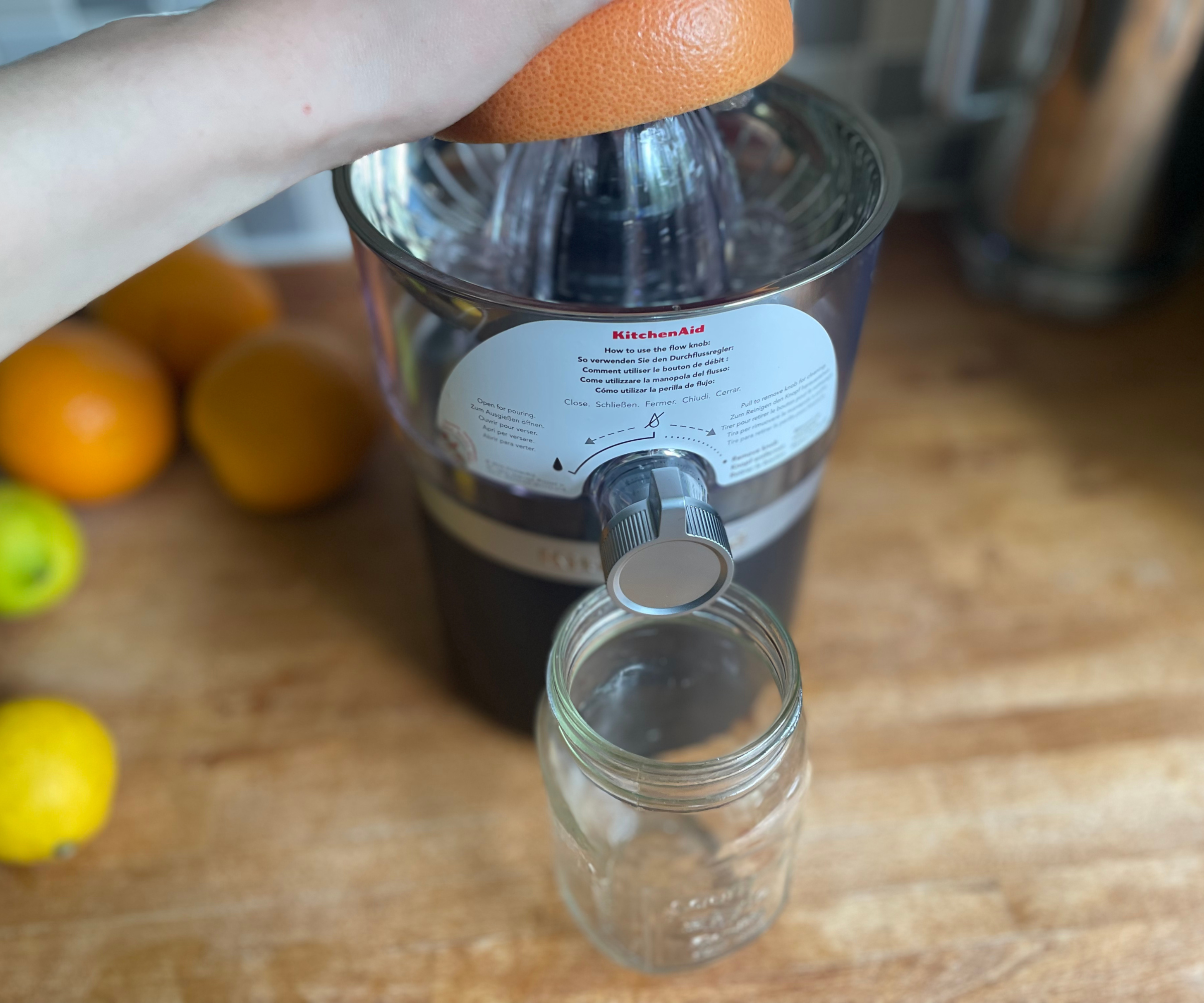 Making fresh orange juice in the KitchenAid Go Cordless Citrus Juicer