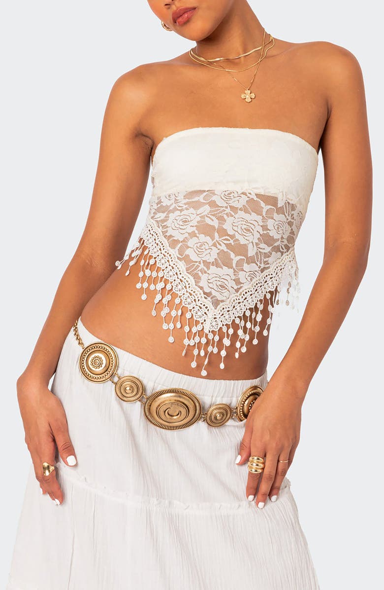 India Fringe Hem Lace Tube Top