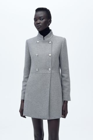 Double Breasted Wool Blend Coat