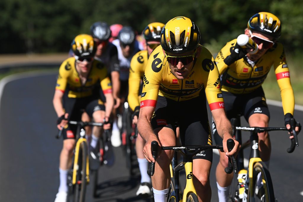 LIMPERTSBERG LUXEMBOURG SEPTEMBER 24 Tiesj Benoot of Belgium and Team JumboVisma competes during the 83rd Skoda Tour Luxembourg 2023 Stage 5 a 1722km stage from Mersch to Luxembourg Limpertsberg on September 24 2023 in Limpertsberg Luxembourg Photo by Tim de WaeleGetty Images
