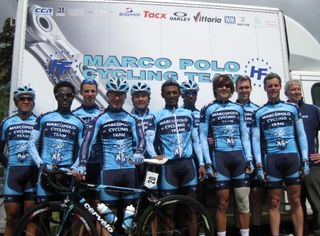 The Marco Polo Cycling Team in Europe with sports director Gilbert de Weerdt and the Ethiopian (and Eritrean) cyclists.