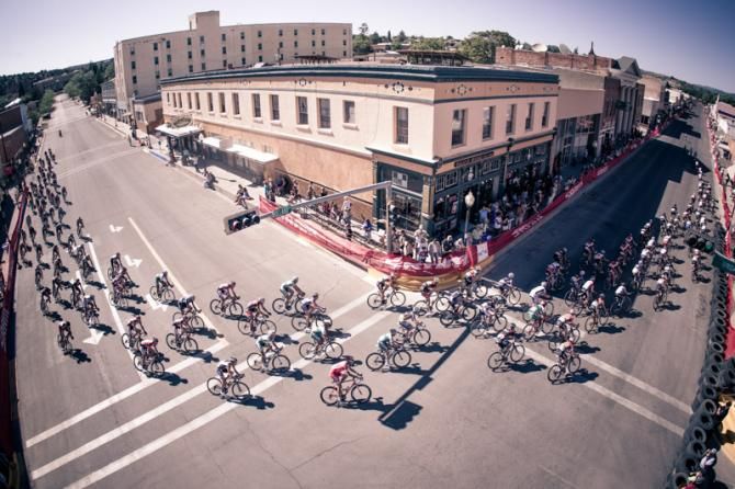 Looking down on the last corner of the Tour of the Gila crit course.
