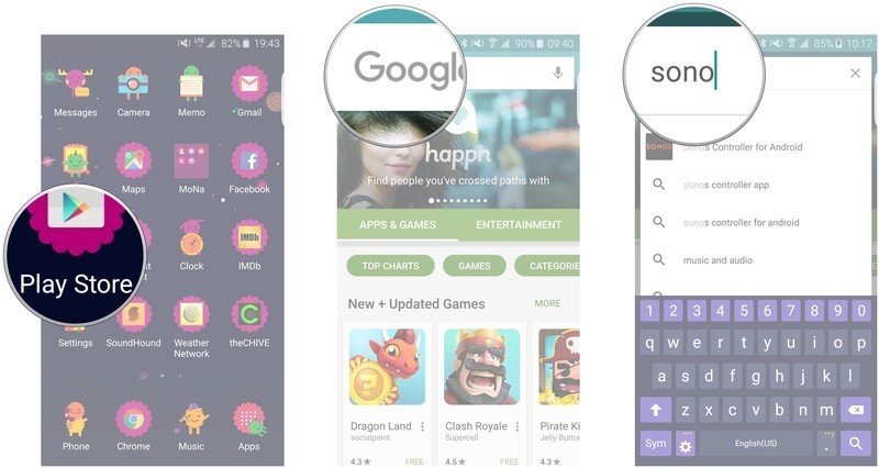 Launch Google Play, tap the search bar, type in Sonos