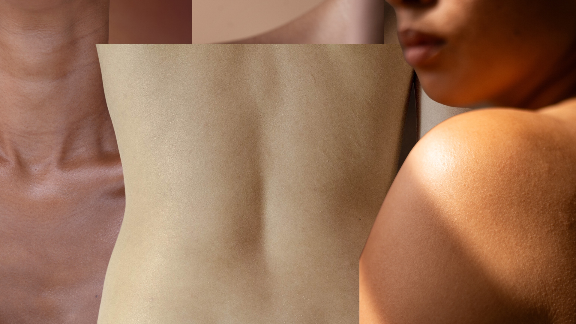 collage of women's naked bodies close up, overlapping in soft lighting