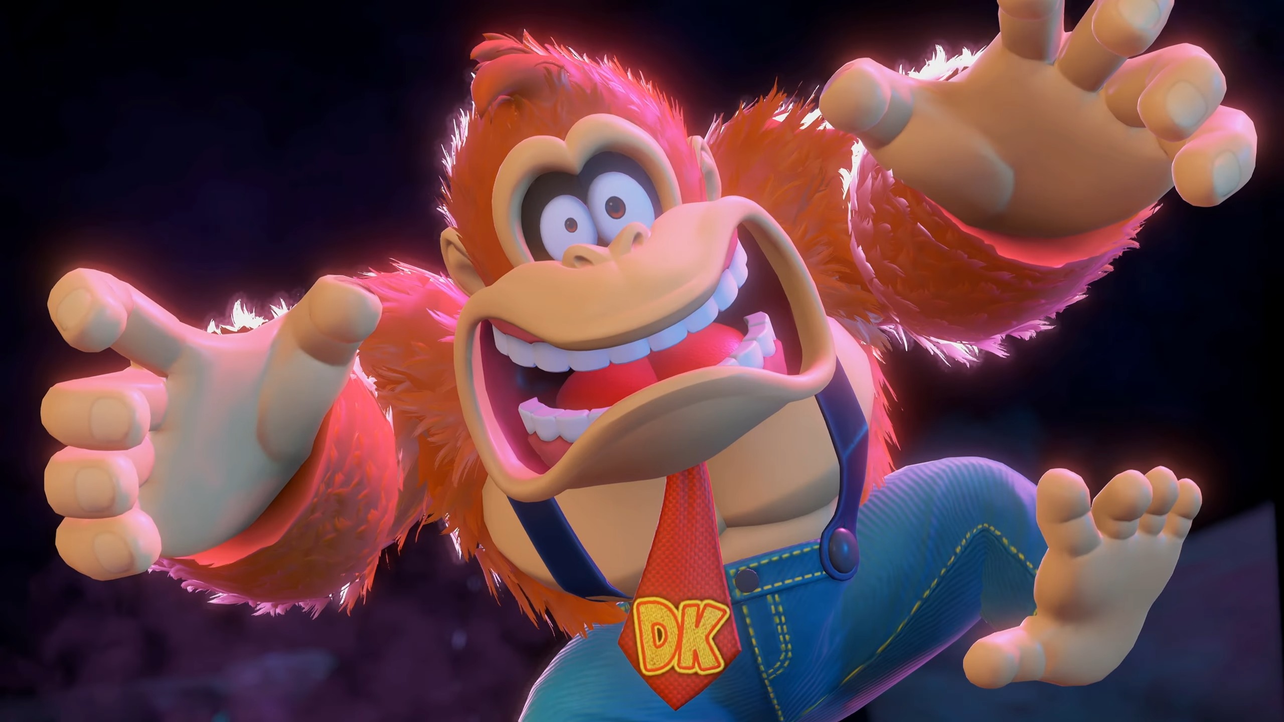 Donkey Kong Bananza screenshot of Donkey Kong falling into a hole