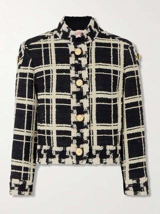 Cropped Checked Wool-Blend Tweed Jacket