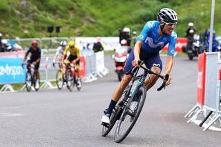 Enric Mas (Movistar) attacks on stage 18 of the Tour de France