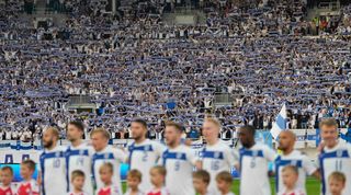 Finland fans prior to the UEFA EURO 2024 European qualifier match between Finland and Denmark at Helsinki Olympic Stadium on September 10, 2023 in Helsinki, Finland.