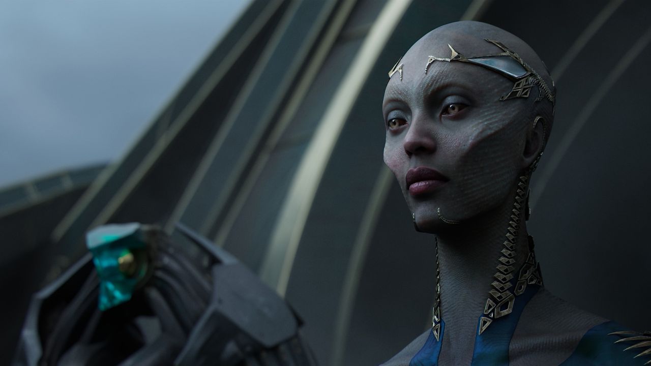 A Celestial advanced being looking at an artifact in sci-fi RPG, Exodus