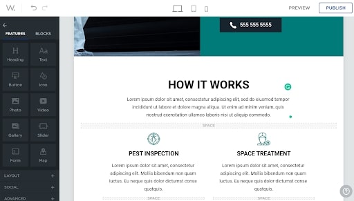 Web.com's website editor in use