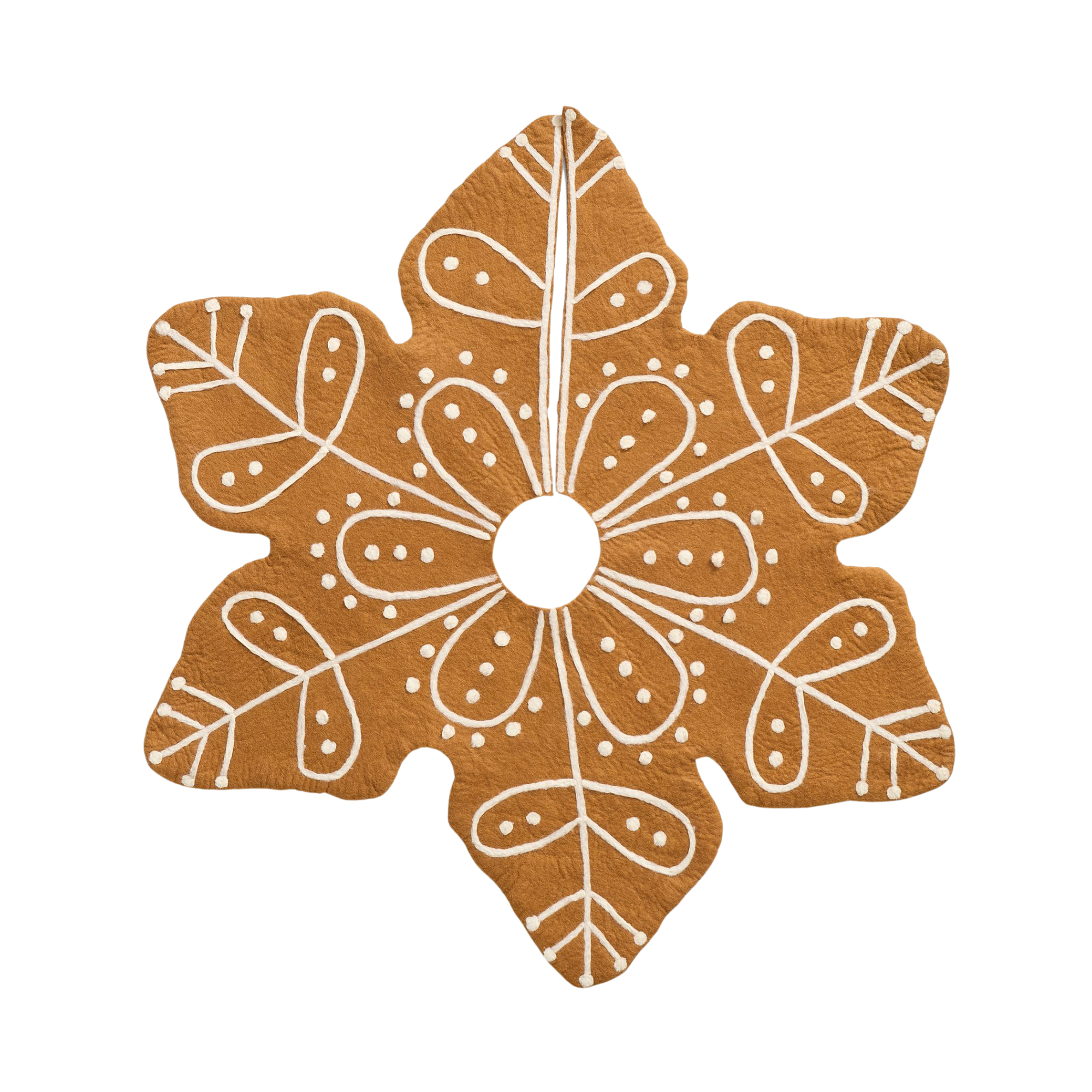 a felt gingerbread star Christmas tree skirt
