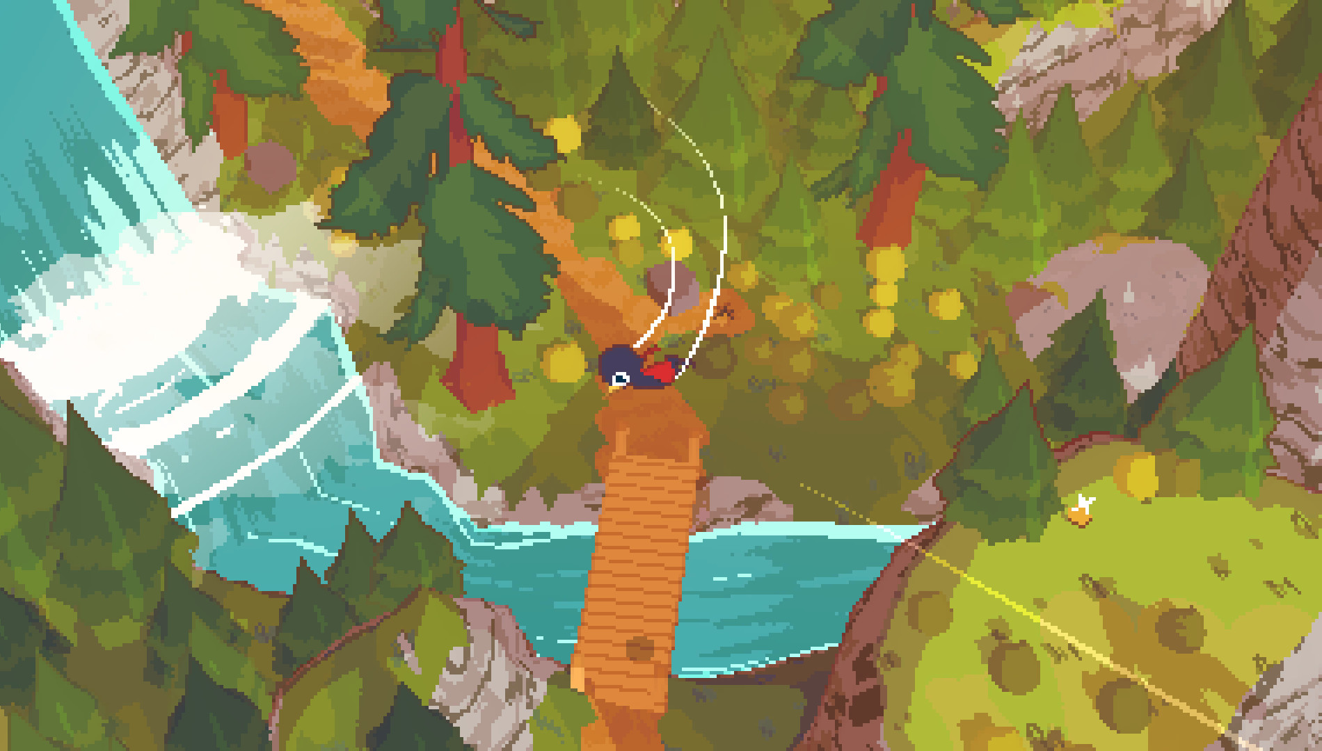 A Short Hike screenshot showing exploration on a beautiful, painterly mountain
