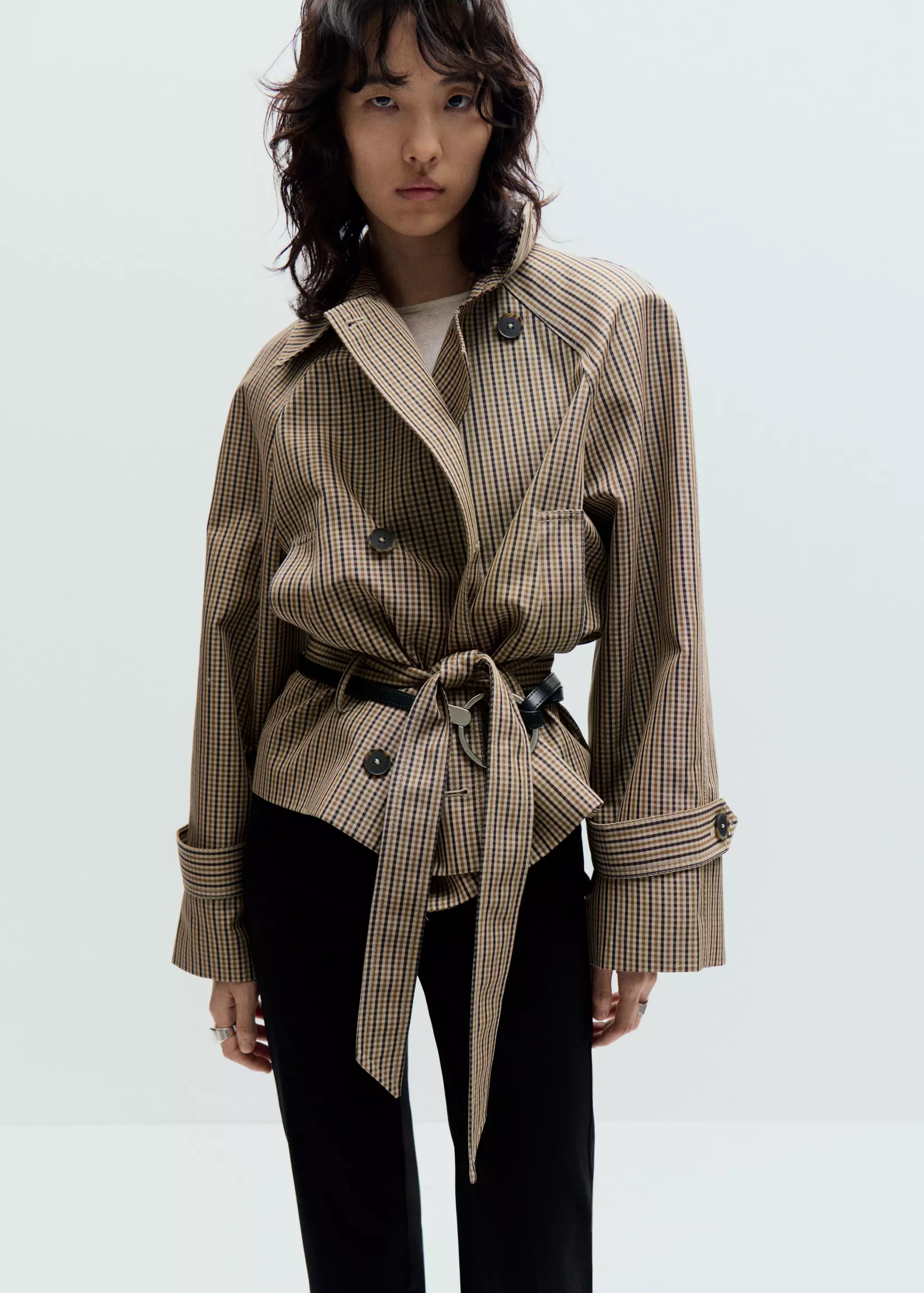 Short Plaid Belted Trench Coat - Women | Mango Usa
