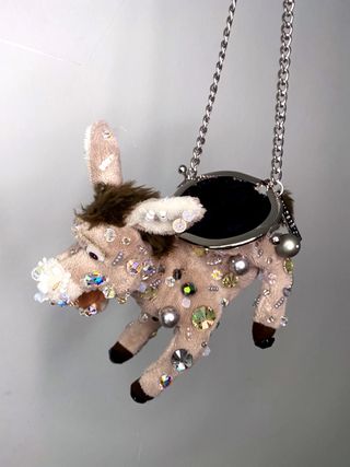 Soft toy donkey-shaped handbag with crystal embellishment