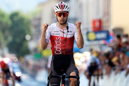 LAGNIEU FRANCE AUGUST 10 Guillaume Martin of France and Team Cofidis celebrates at finish line as stage winner during the 34th Tour de lAin 2022 Stage 2 a 144km stage from SaintVulbas to Lagnieu TDA22 on August 10 2022 in Lagnieu France Photo by Bas CzerwinskiGetty Images