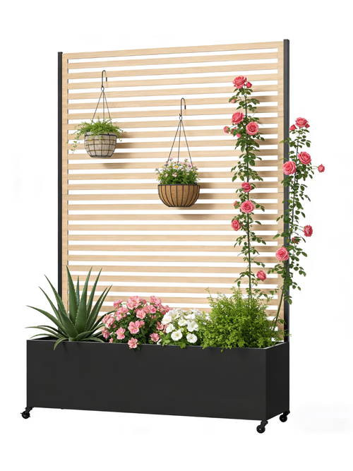 Metal Planter Box With Trellis Privacy Screen
