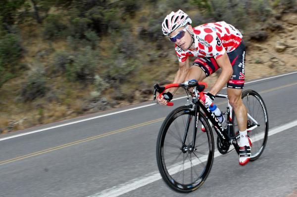 Darren Lill (Fly V Australia) attacks on the feed zone climb.