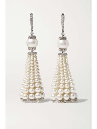 18-Karat White Gold, Pearl and Diamond Earrings