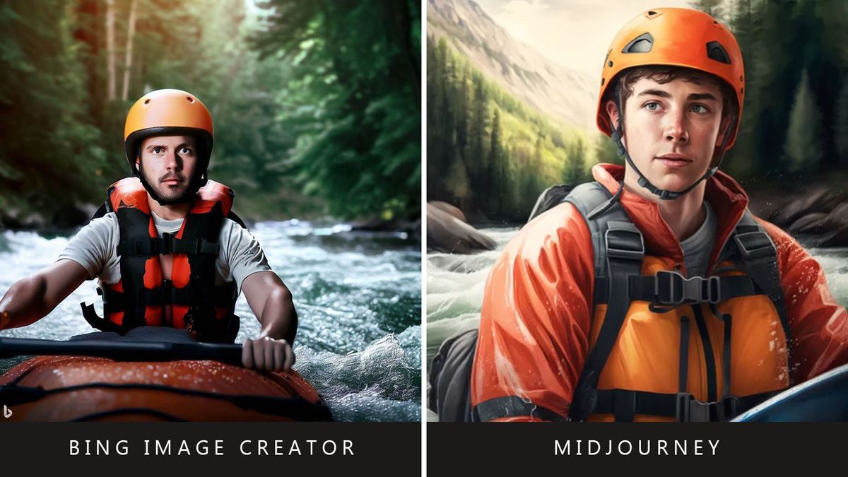 Bing Image Creator vs Midjourney: White water rafting prompt, second images.