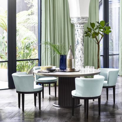 Modern dining room with pedestal table