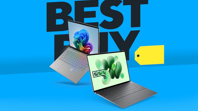 Best Buy logo with two Copilot+ AI PCs (Dell XPS 13 and Acer Swift 14 AI) on a blue backdrop