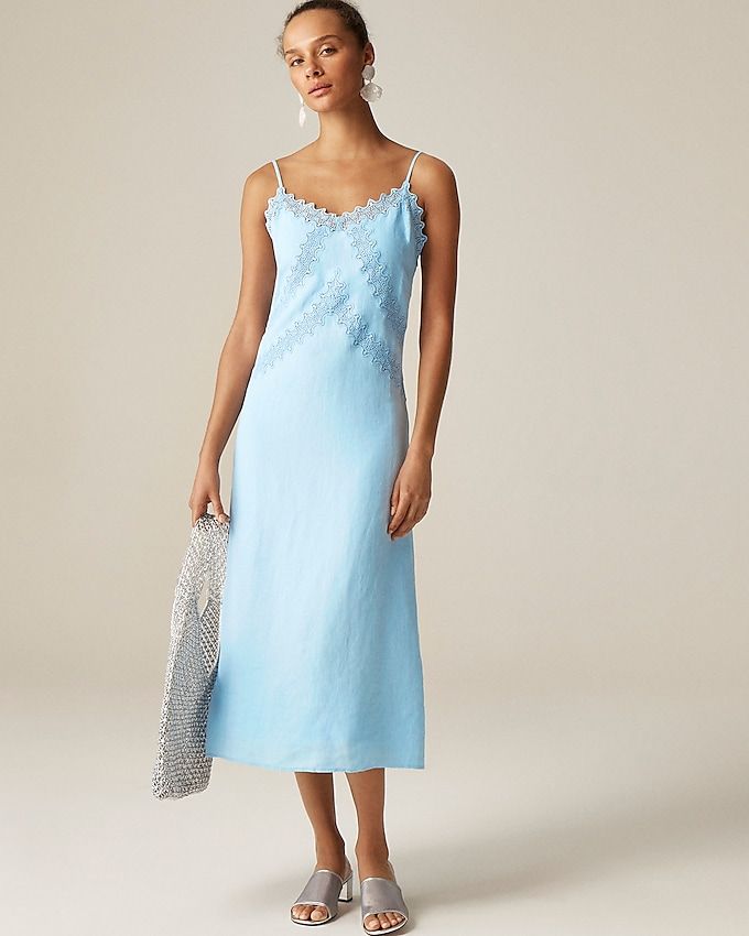 Lace-Trim Slip Dress in Linen