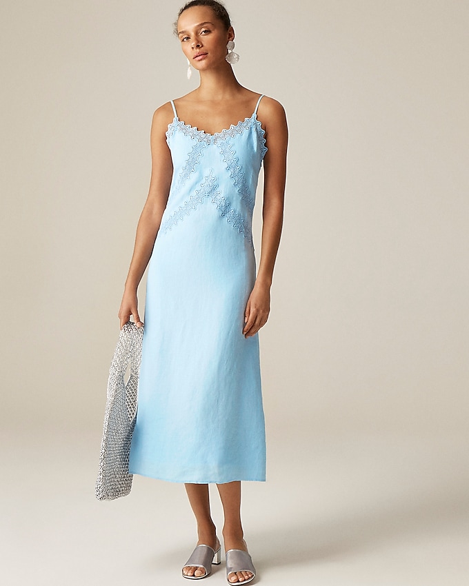 Lace-Trim Slip Dress in Linen