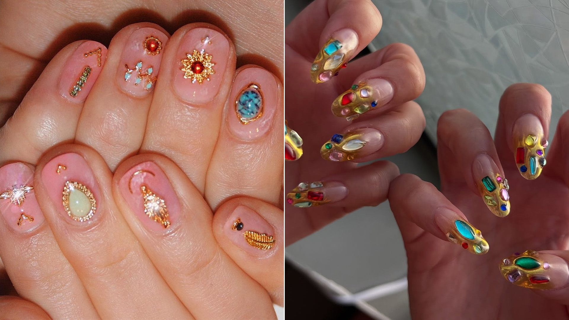 Rose quartz nail designs and jeweled nail designs