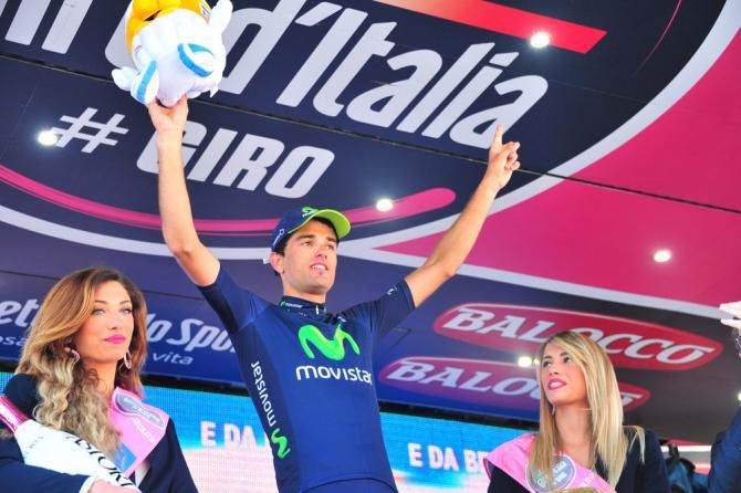 Benat Intxausti (Movistar) on the podium after winning stage 16 of the Giro d'Italia