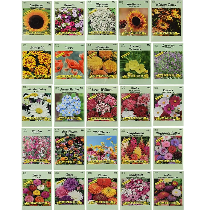 a variety pack of 25 different flower seeds
