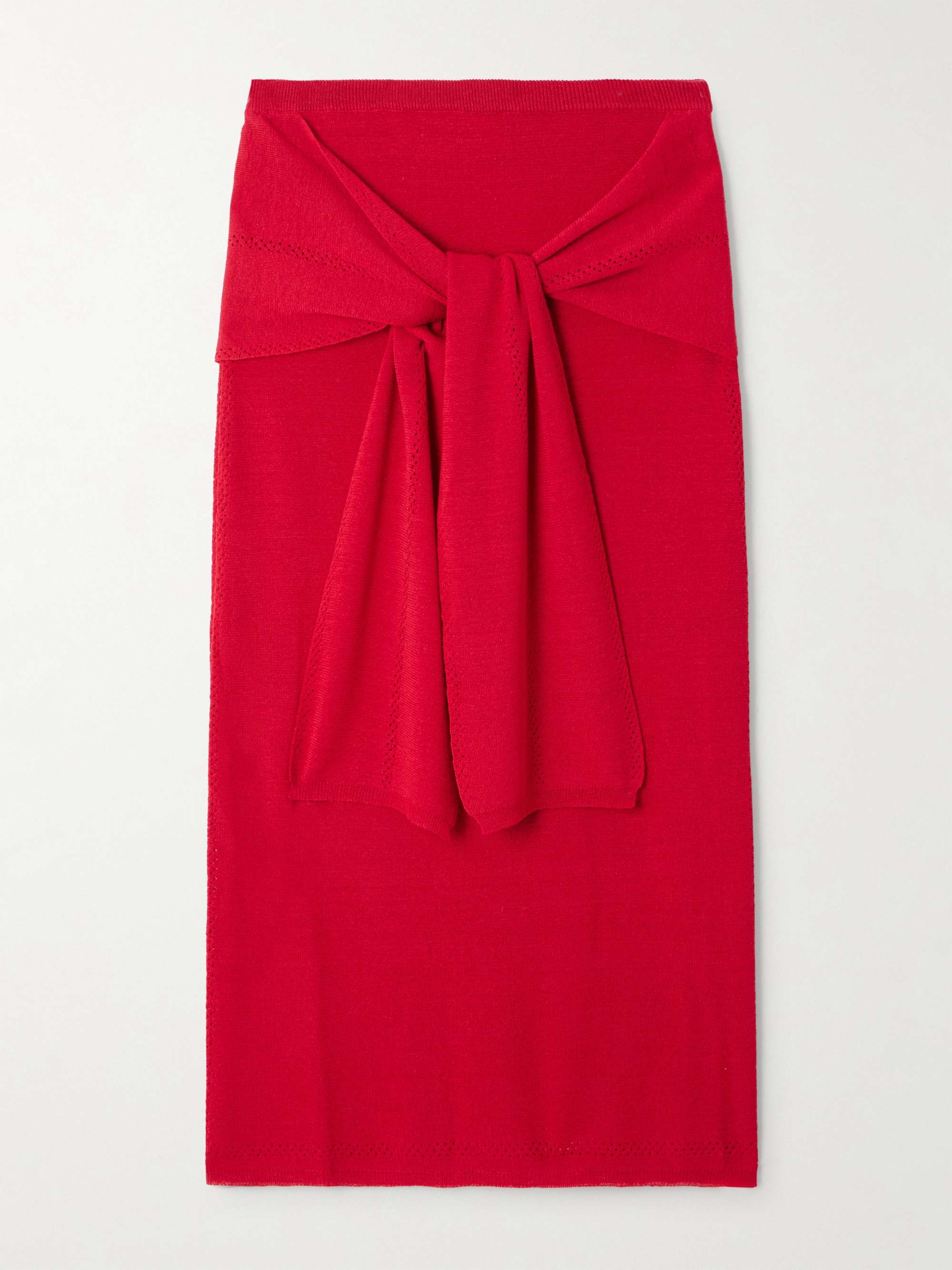 Phelan Tie-Front Pointelle-Knit Linen-Blend Midi Skirt