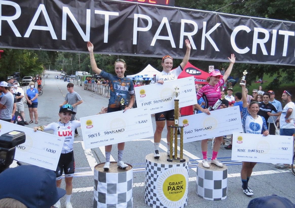 Women's podium at 2021 Grant Park Criterium