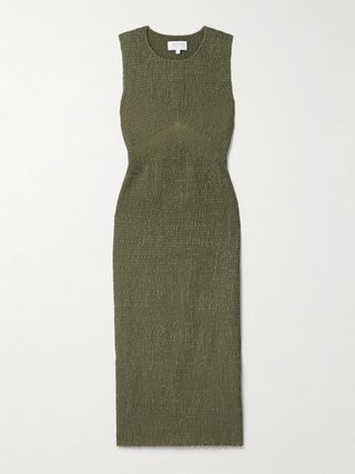 Shirred Cotton-Twill Midi Dress