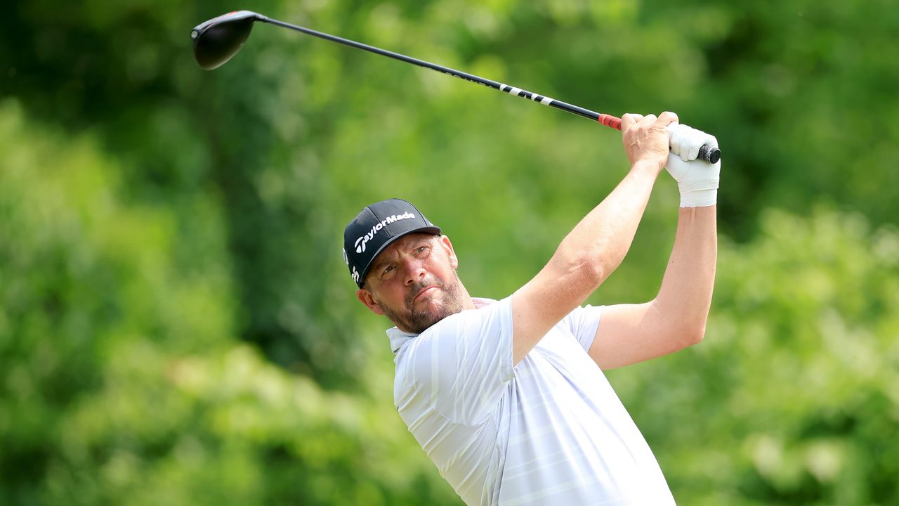 Michael Block plays his tee shot on the fourth hole during the PGA Championship.