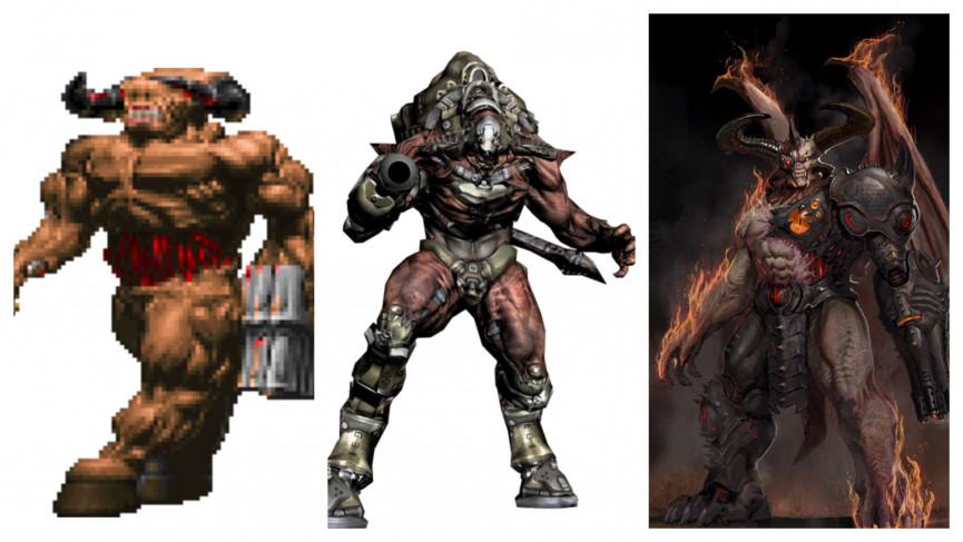 The evolution of characters and monsters in the Doom gaming franchise